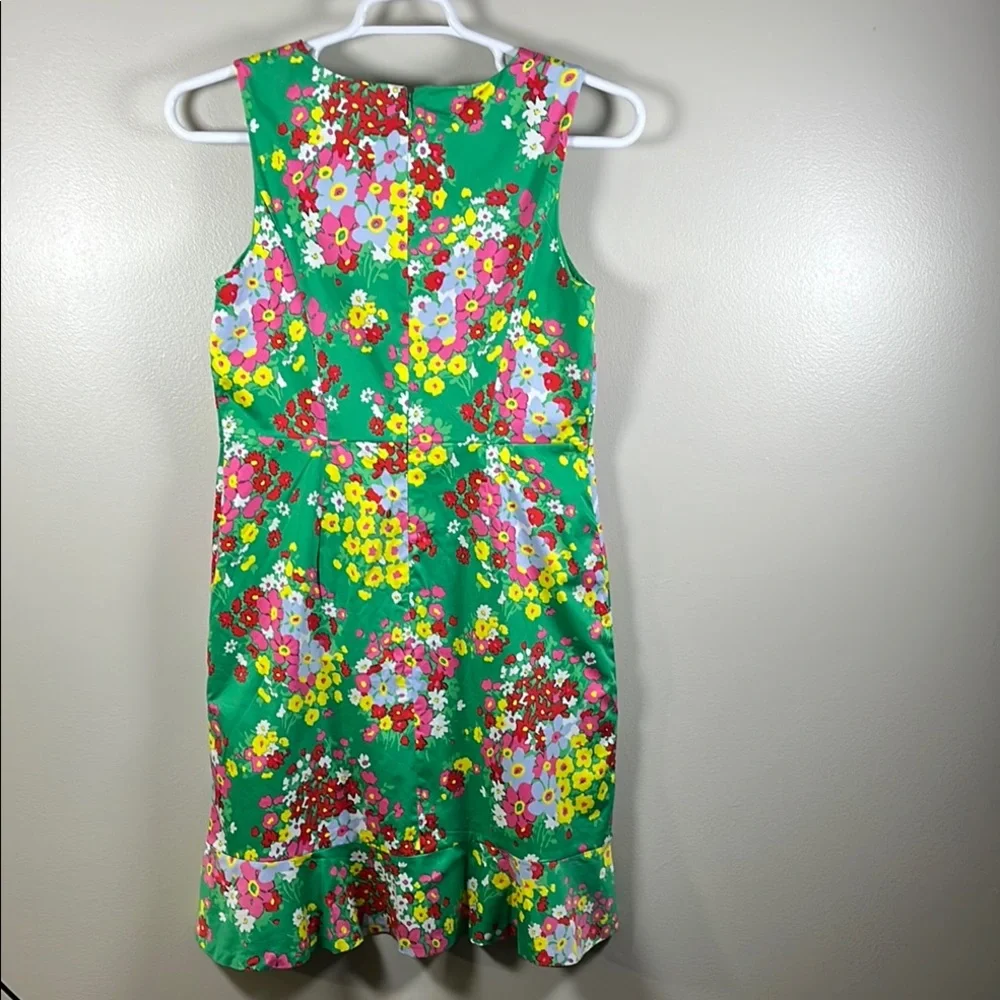 Talbots Women’s Vibrant Floral Green Sundress Scope Neck Ruffle Hem Lined Sz 8 - Picture 2 of 7